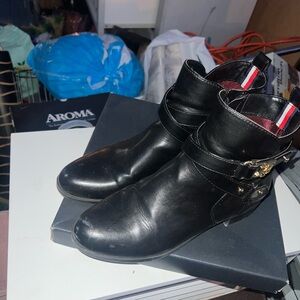 Tommy Hilfiger Black Ankle Boots with Gold Buckle